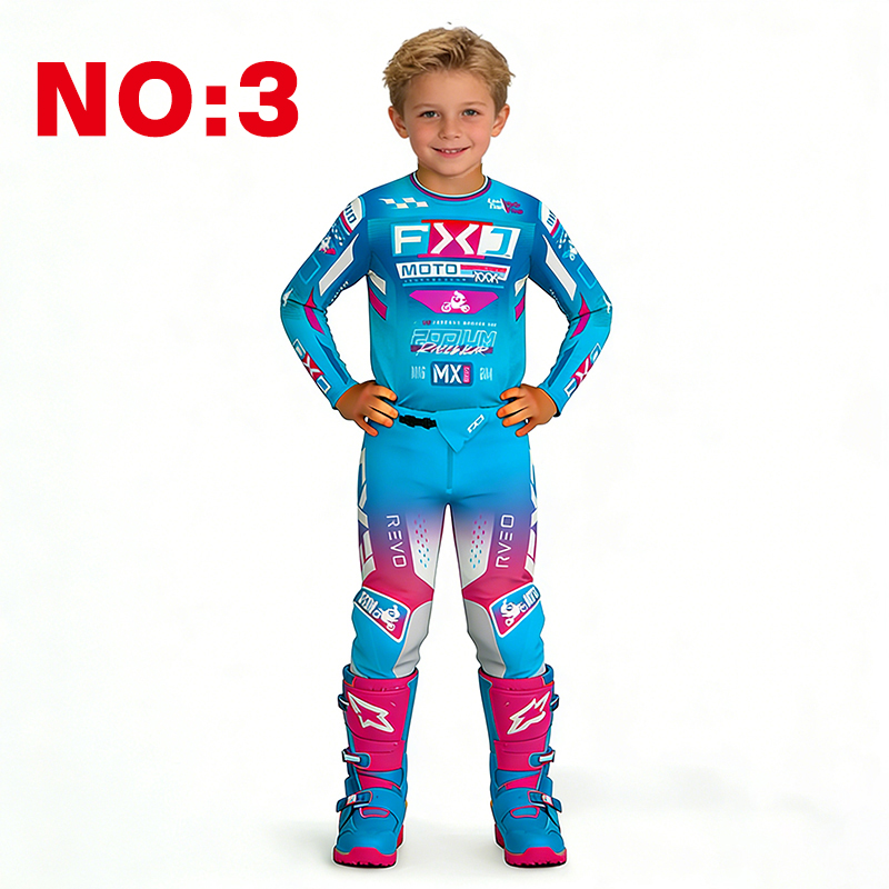 Setelan motocross anak, jersey - Motorcycle Gear Kids ulasan dan harga